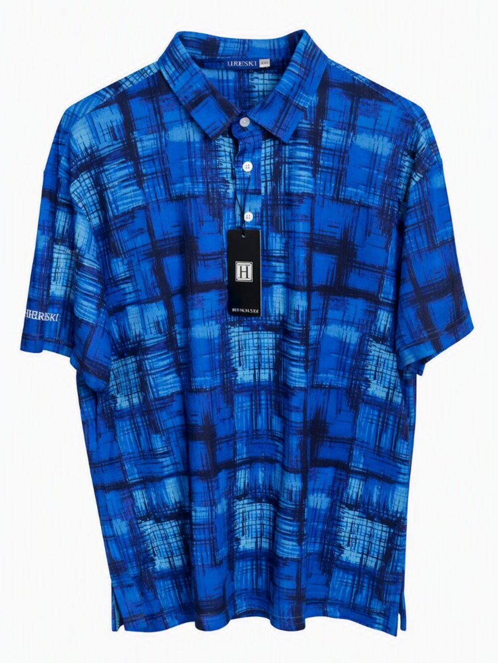 Men's Blue And Black Square Patches Golf Shirt XXL Hreski 186 NWT Big & Tall
